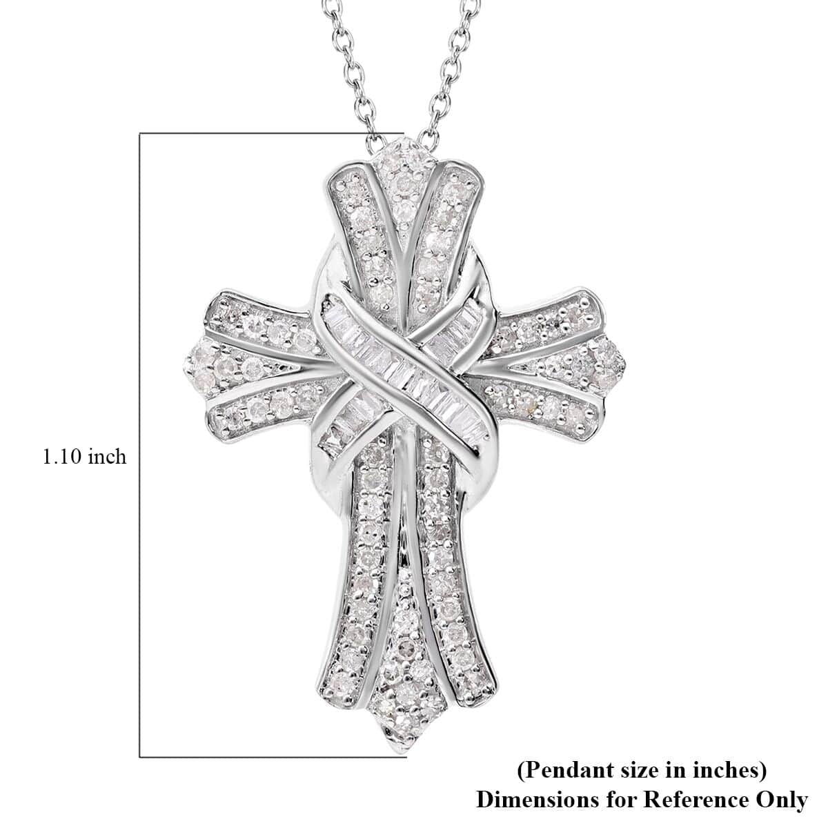 Diamond Cross Pendant Necklace 18-20 Inches in Platinum Over Sterling Silver 0.50 ctw image number 6