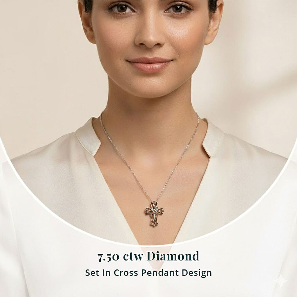 Red Diamond 0.50 ctw Cross Pendant Necklace in Platinum Over Sterling Silver 18-20 Inches