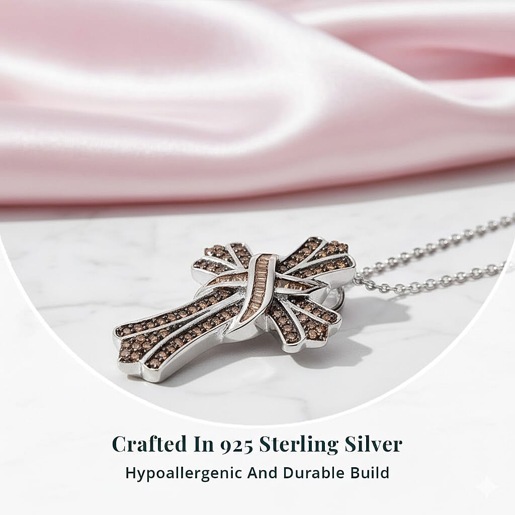 Red Diamond 0.50 ctw Cross Pendant Necklace in Platinum Over Sterling Silver 18-20 Inches