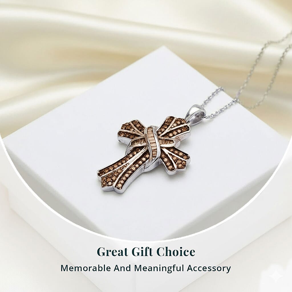 Red Diamond 0.50 ctw Cross Pendant Necklace in Platinum Over Sterling Silver 18-20 Inches