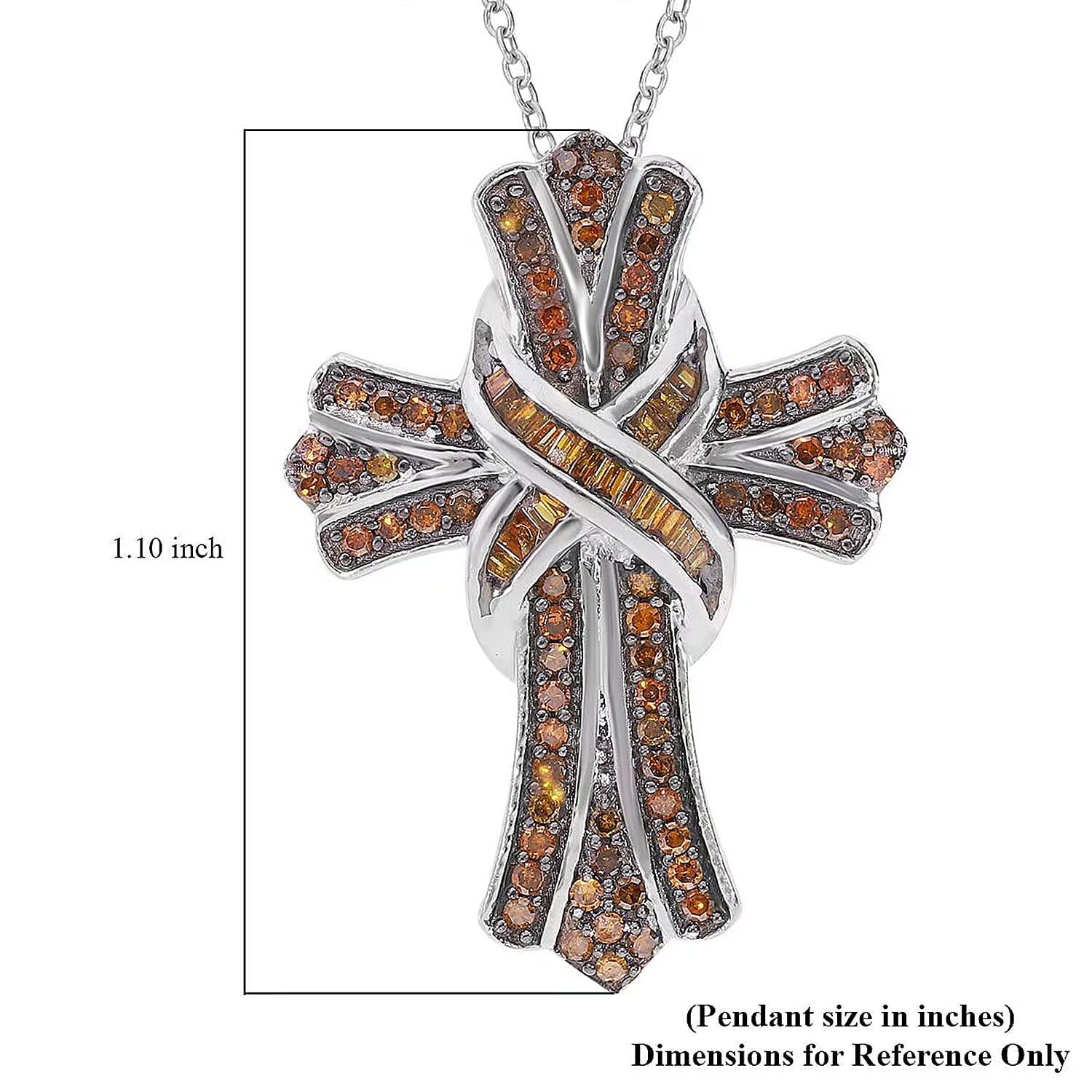 Red Diamond 0.50 ctw Cross Pendant Necklace in Platinum Over Sterling Silver 18-20 Inches