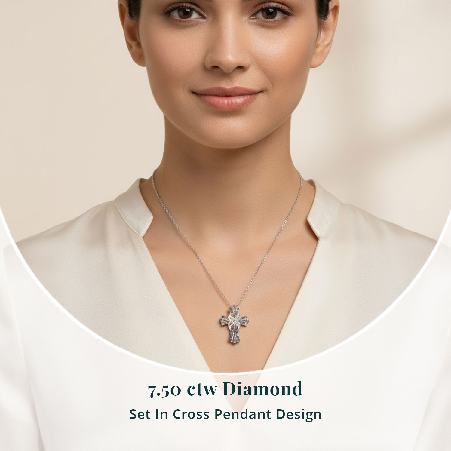 D'Joy Multi Diamond 0.50 ctw Cross Pendant Necklace 18-20 Inches in Platinum Over Sterling Silver