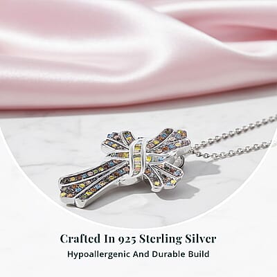 D'Joy Multi Diamond 0.50 ctw Cross Pendant Necklace 18-20 Inches in Platinum Over Sterling Silver