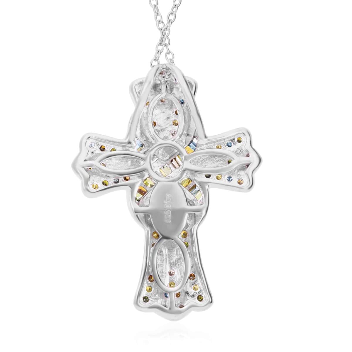 Multi Diamond Cross Pendant Necklace 20 Inches in Platinum Over Sterling Silver 0.50 ctw image number 4