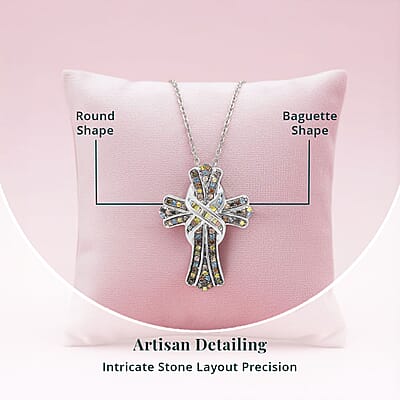 D'Joy Multi Diamond 0.50 ctw Cross Pendant Necklace 18-20 Inches in Platinum Over Sterling Silver