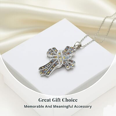 D'Joy Multi Diamond 0.50 ctw Cross Pendant Necklace 18-20 Inches in Platinum Over Sterling Silver