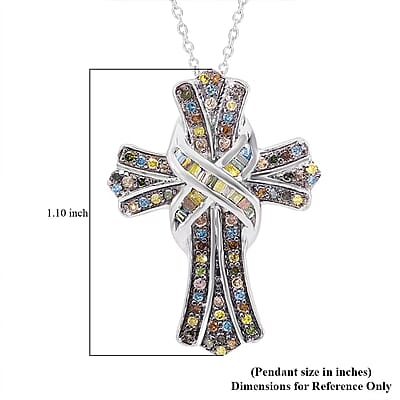 D'Joy Multi Diamond 0.50 ctw Cross Pendant Necklace 18-20 Inches in Platinum Over Sterling Silver