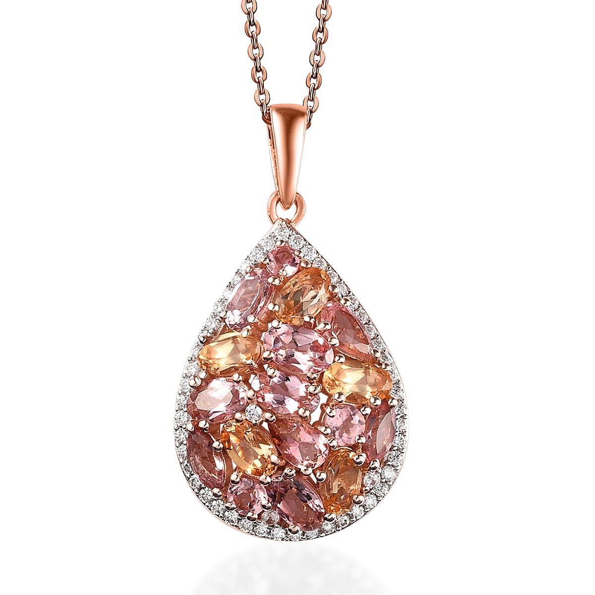Blush Tourmaline and Multi Gemstone Pendant Necklace 20 Inches in Vermeil Rose Gold Over Sterling Silver 3.75 ctw image number 0