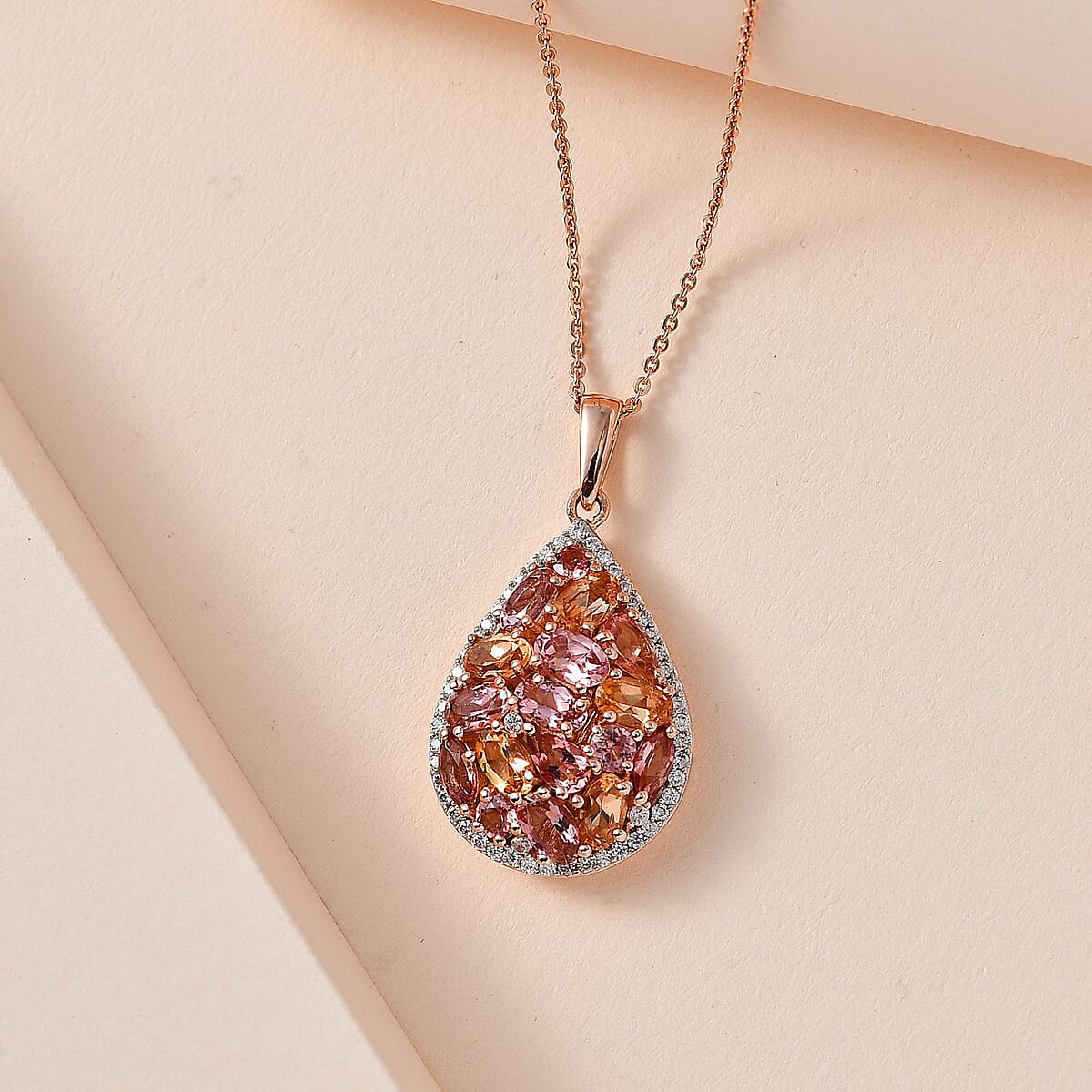 Blush Tourmaline and Multi Gemstone Pendant Necklace 20 Inches in Vermeil Rose Gold Over Sterling Silver 3.75 ctw image number 1