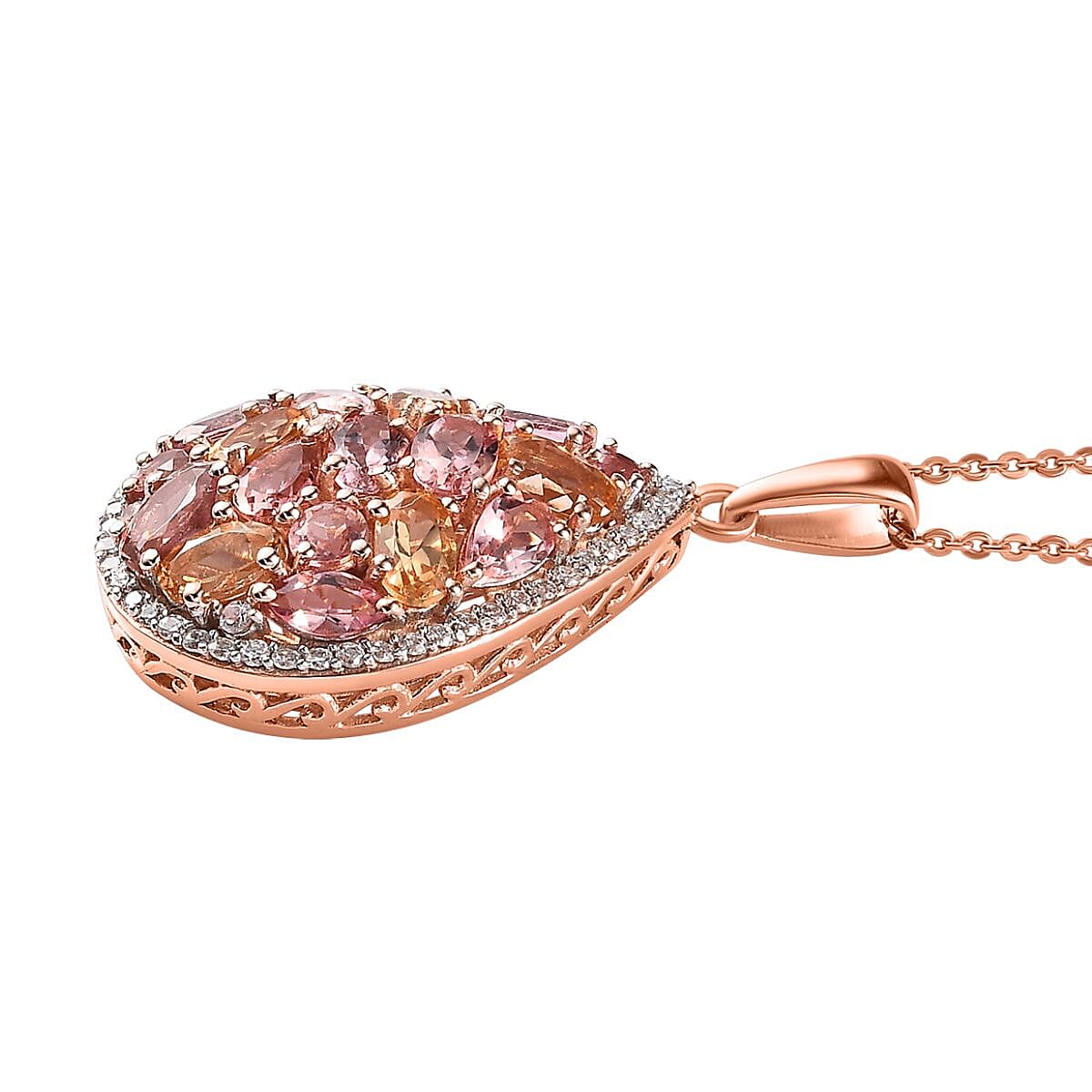 Blush Tourmaline and Multi Gemstone Pendant Necklace 20 Inches in Vermeil Rose Gold Over Sterling Silver 3.75 ctw image number 3