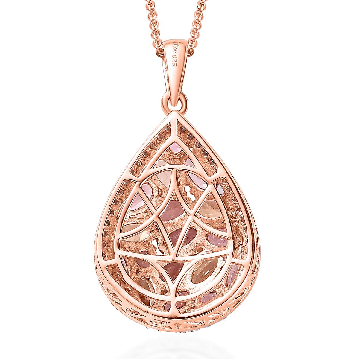 Blush Tourmaline and Multi Gemstone Pendant Necklace 20 Inches in Vermeil Rose Gold Over Sterling Silver 3.75 ctw