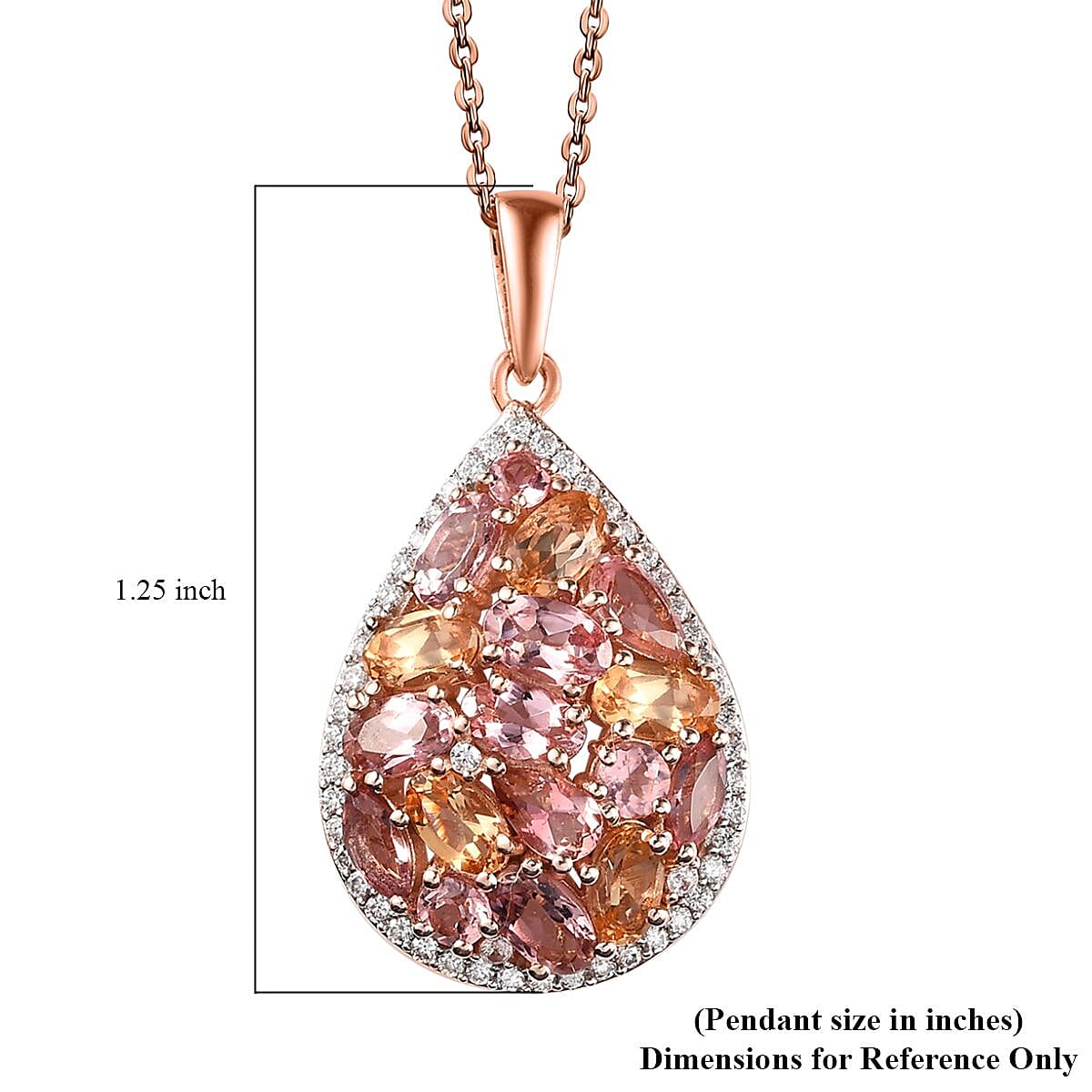 Blush Tourmaline and Multi Gemstone Pendant Necklace 20 Inches in Vermeil Rose Gold Over Sterling Silver 3.75 ctw