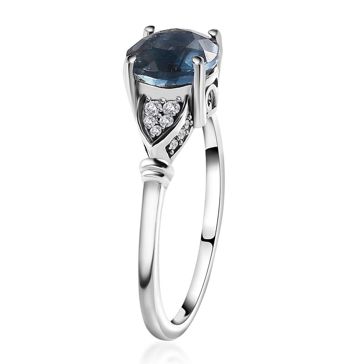 Dean Teal Fluorite (IR) and White Zircon Ring (Size 6.0) and Pendant Necklace 20 Inches in Platinum Over Sterling Silver 5.10 ctw