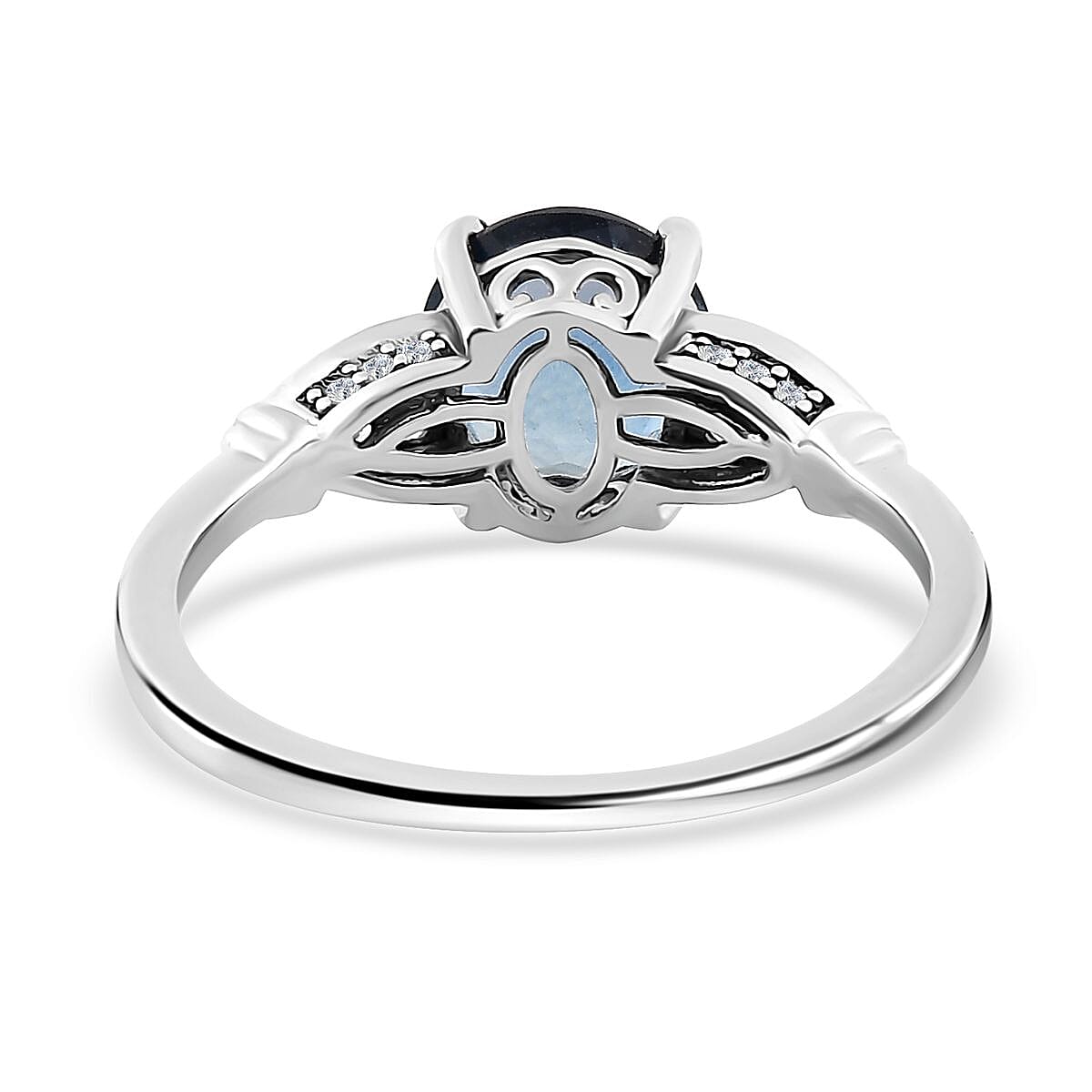 Dean Teal Fluorite (IR) and White Zircon Ring (Size 6.0) and Pendant Necklace 20 Inches in Platinum Over Sterling Silver 5.10 ctw