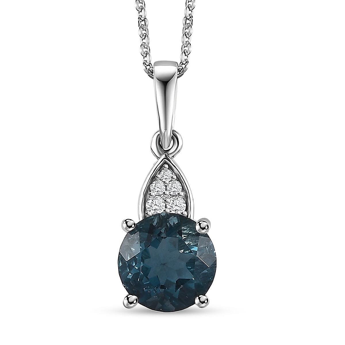 Dean Teal Fluorite (IR) and White Zircon Ring (Size 6.0) and Pendant Necklace 20 Inches in Platinum Over Sterling Silver 5.10 ctw