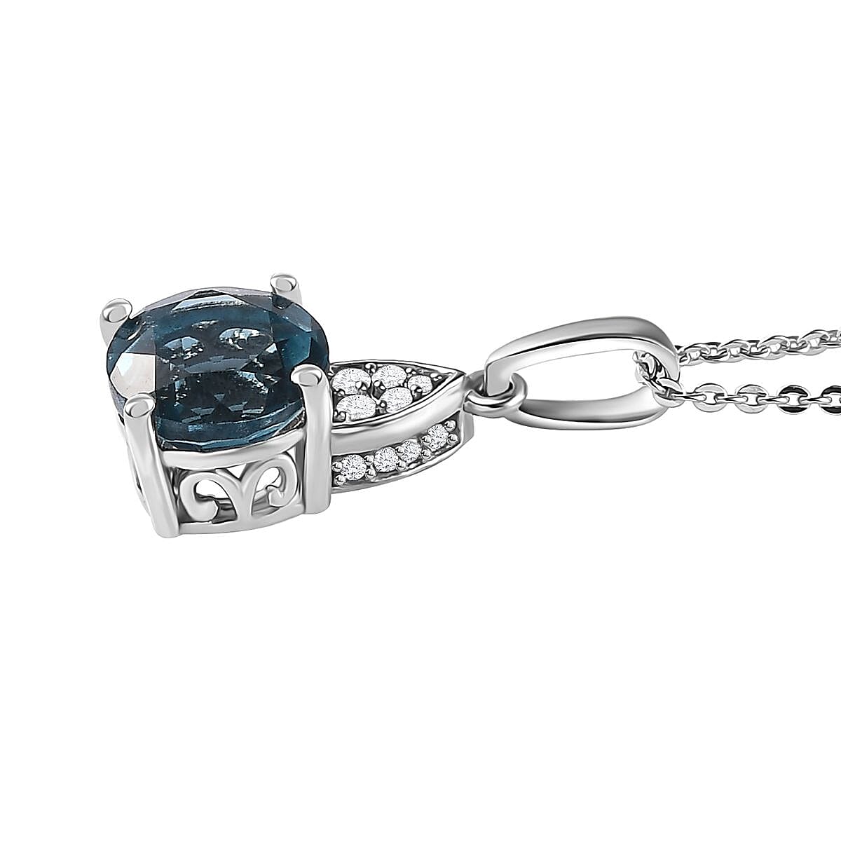 Dean Teal Fluorite (IR) and White Zircon Ring (Size 6.0) and Pendant Necklace 20 Inches in Platinum Over Sterling Silver 5.10 ctw