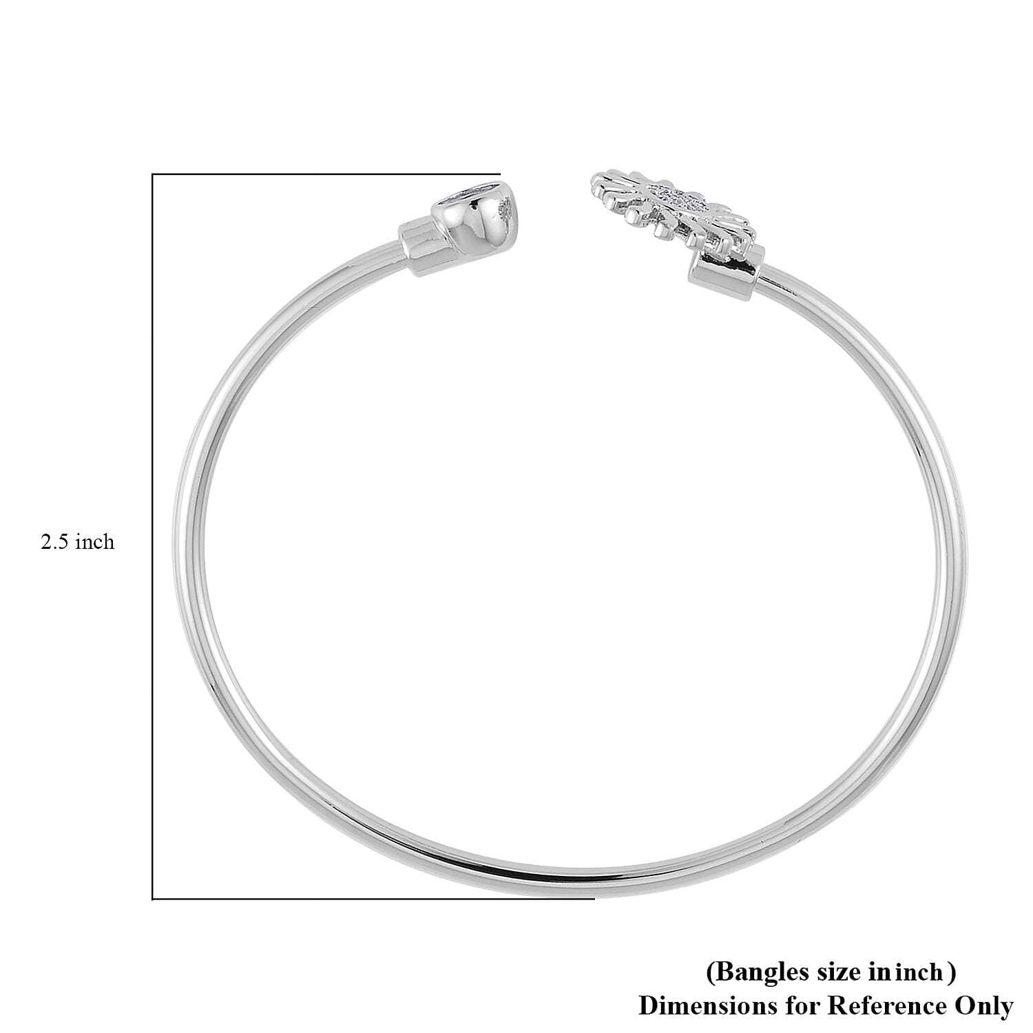 Simulated Diamond Set of 2 Leaf Clover and Sunflower Cuff Bracelet (7.50 In) in Silvertone 0.60 ctw
