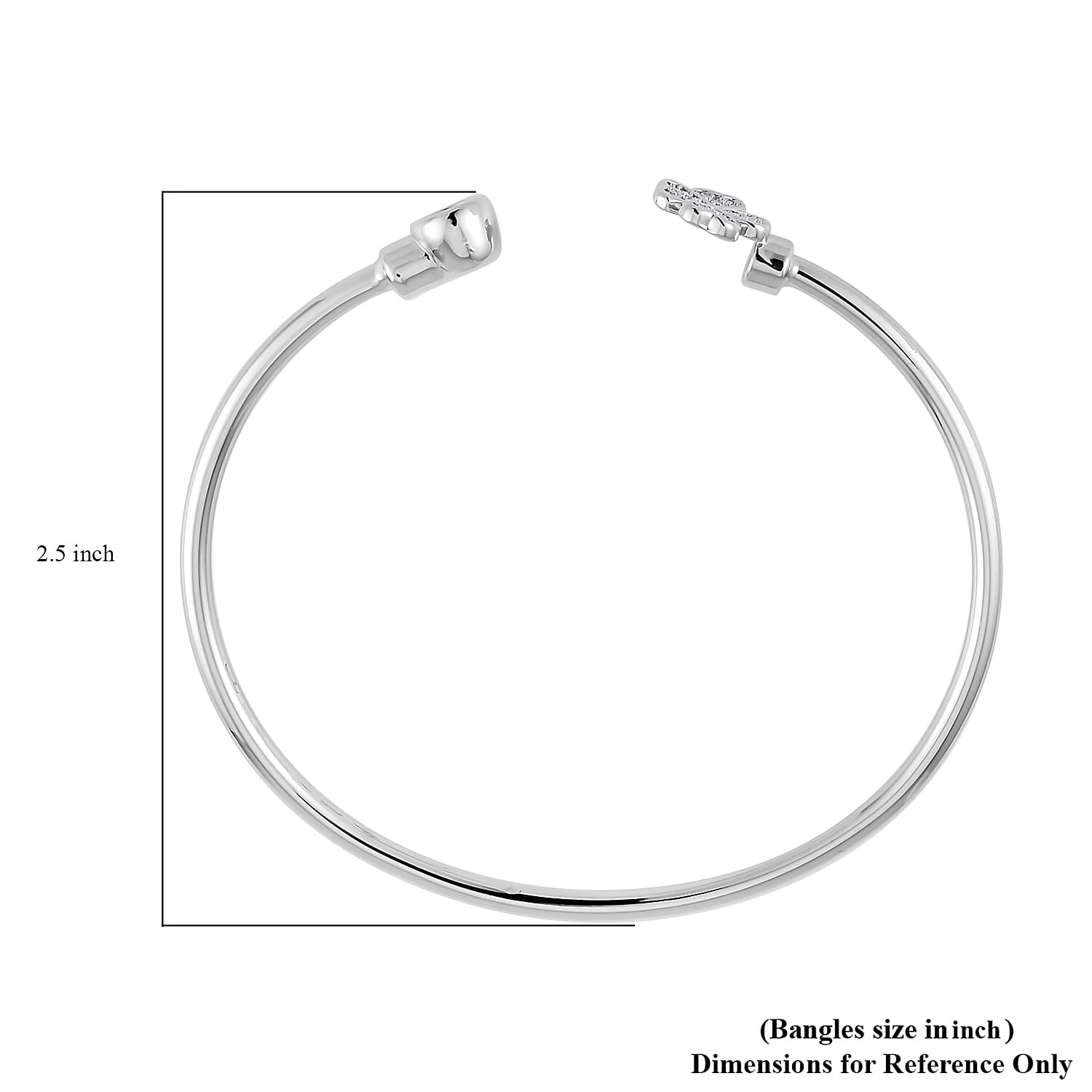 Simulated Diamond Set of 2 Leaf Clover and Sunflower Cuff Bracelet (7.50 In) in Silvertone 0.60 ctw