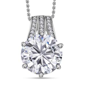 Moissanite and Ouro Fino Rubellite Princess Crown Pendant Necklace 20 Inches in Platinum Over Sterling Silver 6.10 ctw