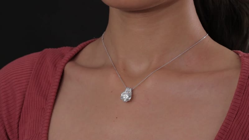 Moissanite and Ouro Fino Rubellite Pendant Necklace 20 Inches in Platinum Over Sterling Silver 6.10 ctw