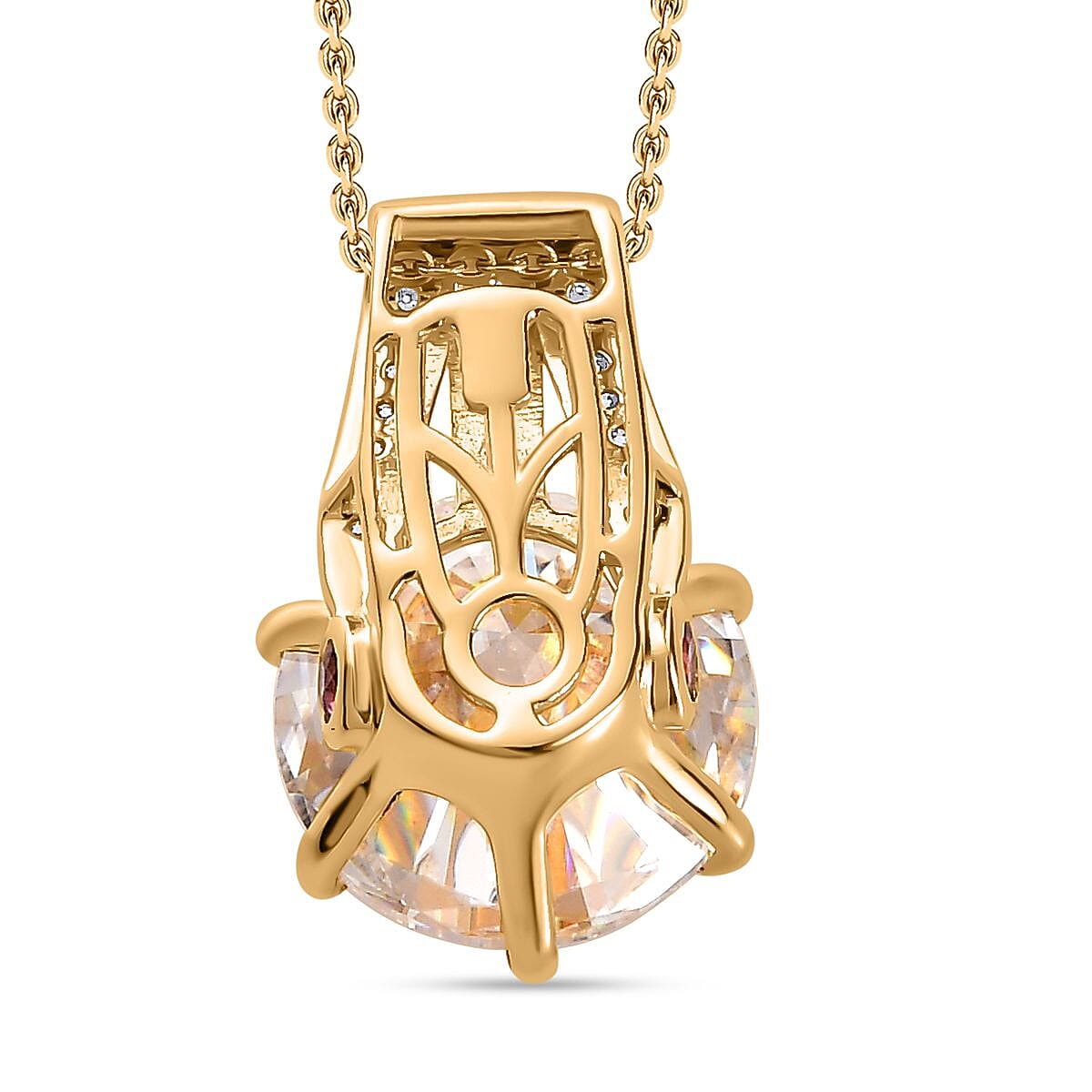 Moissanite and Ouro Fino Rubellite Princess Crown Pendant Necklace 20 Inches in Vermeil Yellow Gold Over Sterling Silver 6.10 ctw image number 4