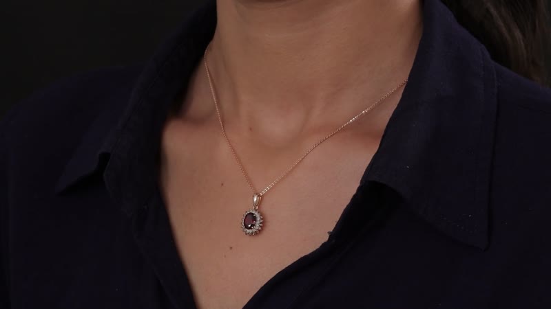 Tanzanian Wine Garnet, Natural Champagne and White Diamond Floral Pendant Necklace 20 Inches in Vermeil Rose Gold Over Sterling Silver 1.75 ctw