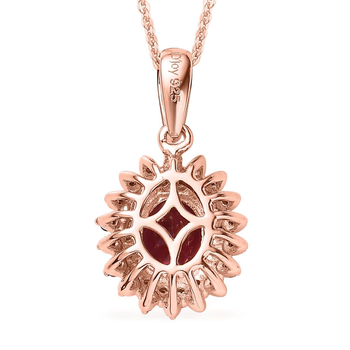 Tanzanian Wine Garnet, Natural Champagne and White Diamond Floral Pendant Necklace 20 Inches in Vermeil Rose Gold Over Sterling Silver 1.75 ctw image number 4