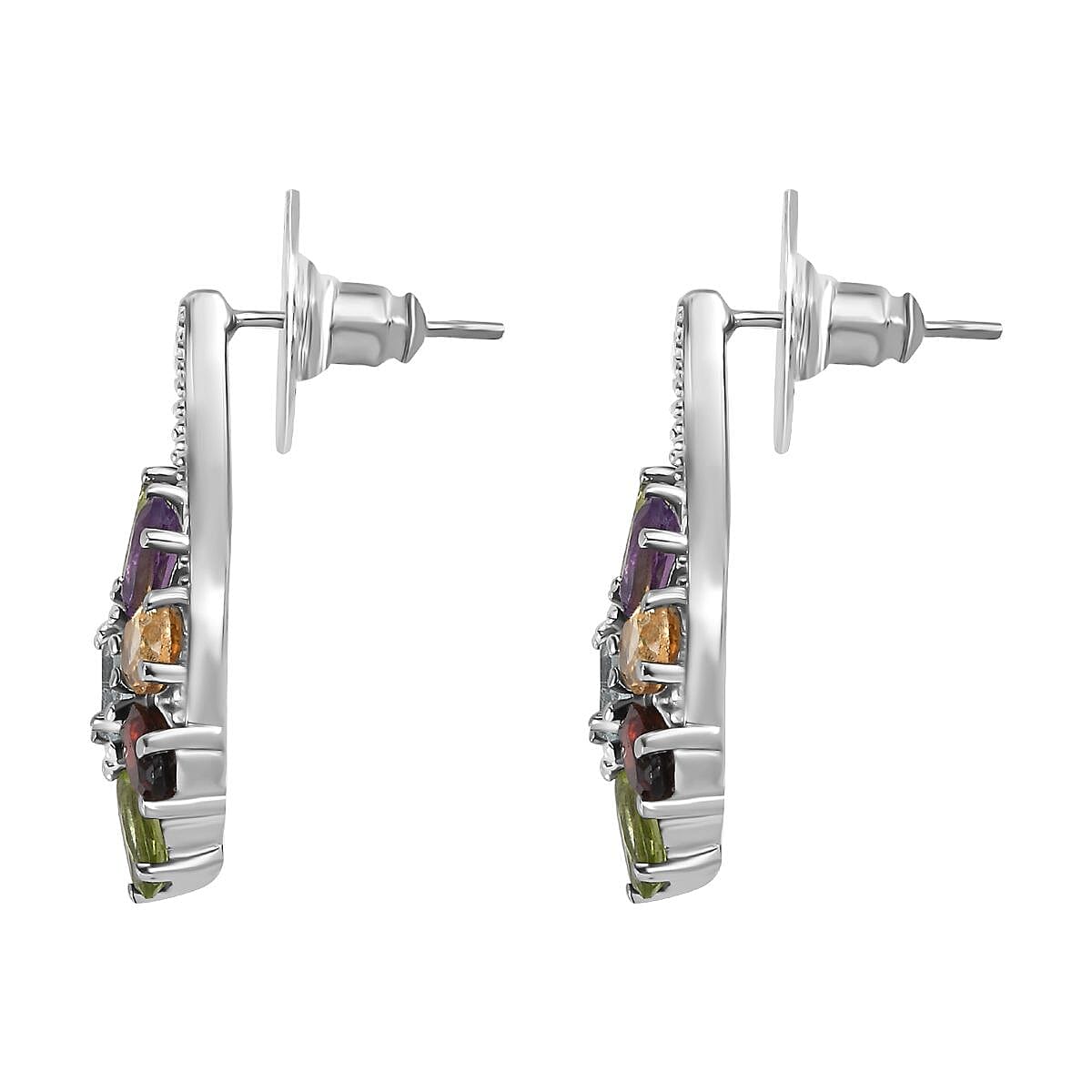 Multi Gemstone Bracelet 6.5-8.5In, Floral Earrings, Ring (Size 6.0), Pendant Necklace 20 Inches in Stainless Steel 25.90 ctw image number 3