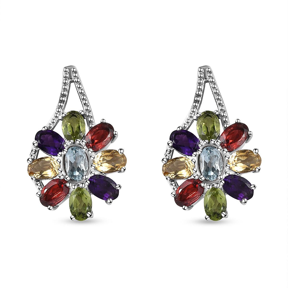 Multi Gemstone Bracelet 6.5-8.5In, Floral Earrings, Ring (Size 10.0), Pendant Necklace 20 Inches in Stainless Steel 25.90 ctw image number 2