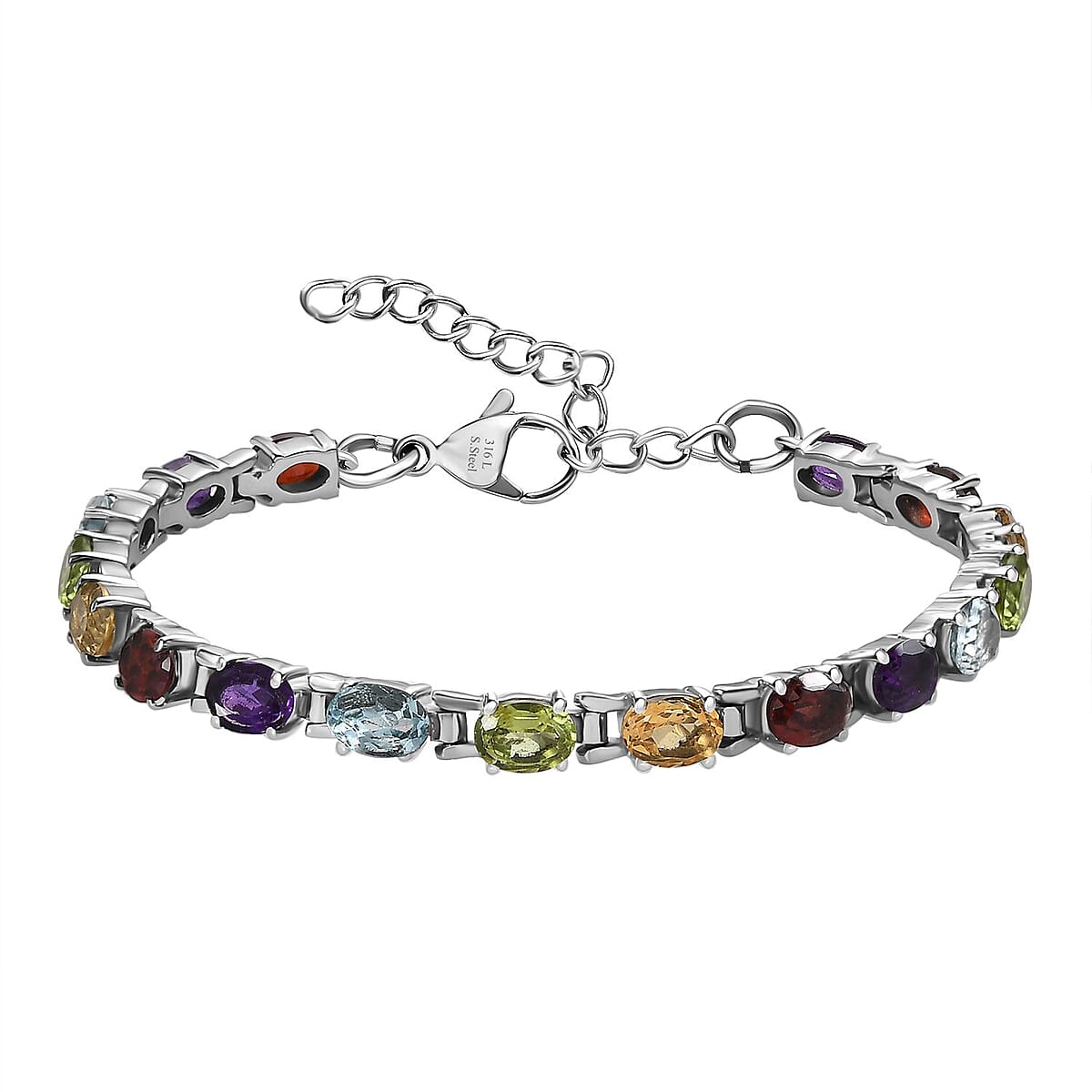 Multi Gemstone Bracelet 6.5-8.5In, Floral Earrings, Ring (Size 10.0), Pendant Necklace 20 Inches in Stainless Steel 25.90 ctw image number 10