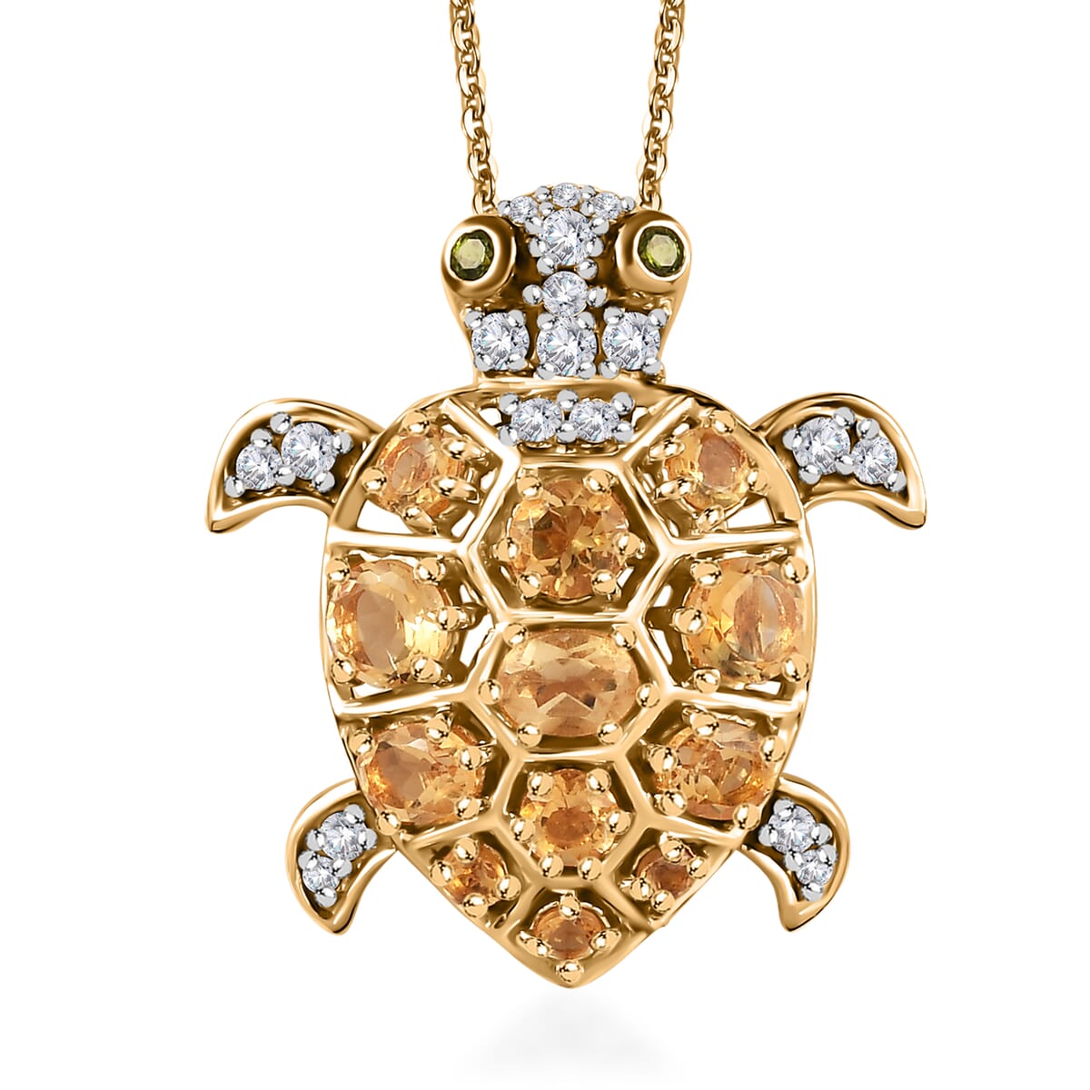GP Trionfo Collection Premium Brazilian Citrine and Multi Gemstone Turtle Pendant Necklace 20 Inches in Vermeil Yellow Gold Over Sterling Silver 2.00 ctw image number 0