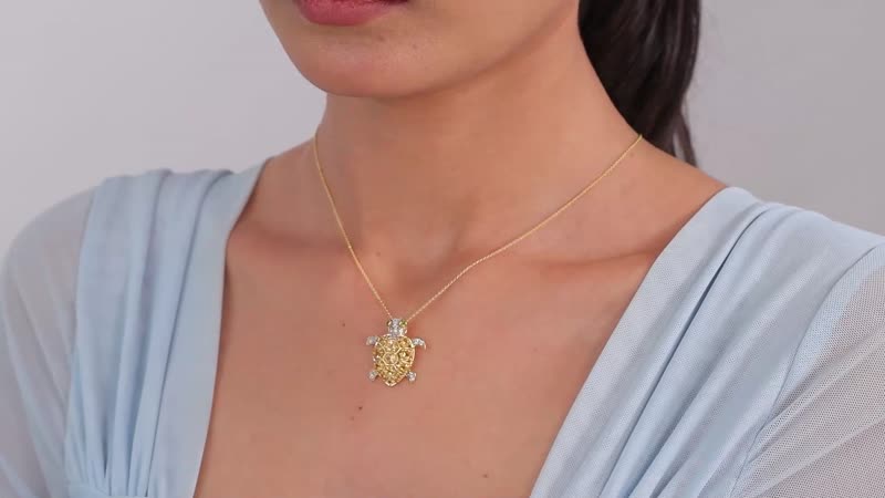GP Trionfo Collection Premium Brazilian Citrine and Multi Gemstone Turtle Pendant Necklace 20 Inches in Vermeil Yellow Gold Over Sterling Silver 2.00 ctw