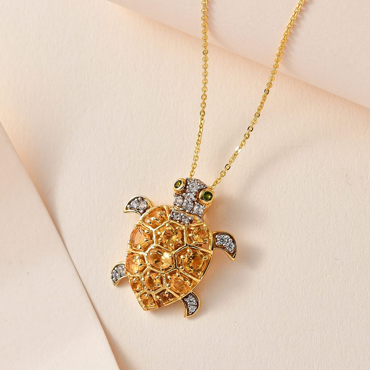 GP Trionfo Collection Premium Brazilian Citrine and Multi Gemstone Turtle Pendant Necklace 20 Inches in Vermeil Yellow Gold Over Sterling Silver 2.00 ctw image number 1