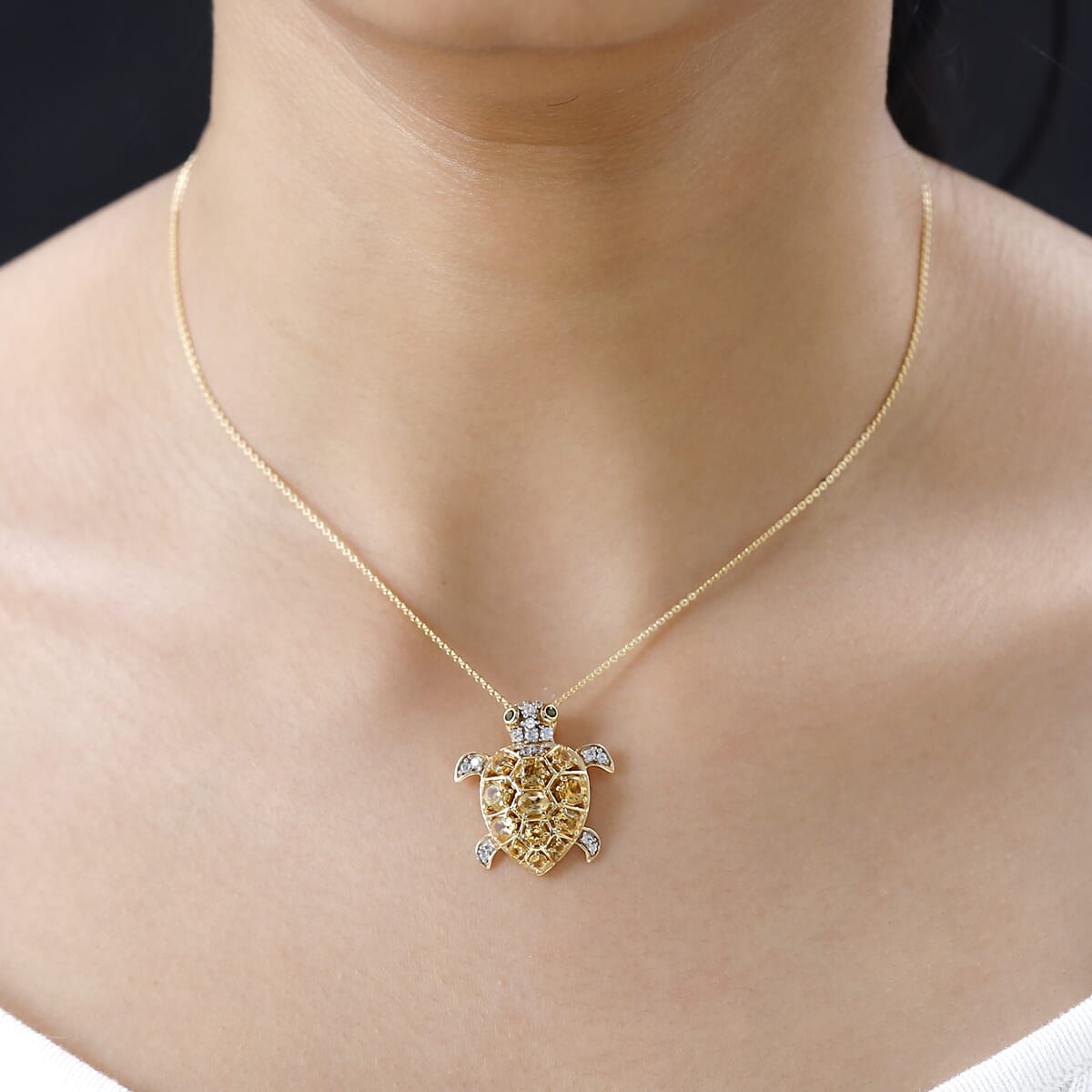 GP Trionfo Collection Premium Brazilian Citrine and Multi Gemstone Turtle Pendant Necklace 20 Inches in Vermeil Yellow Gold Over Sterling Silver 2.00 ctw image number 2