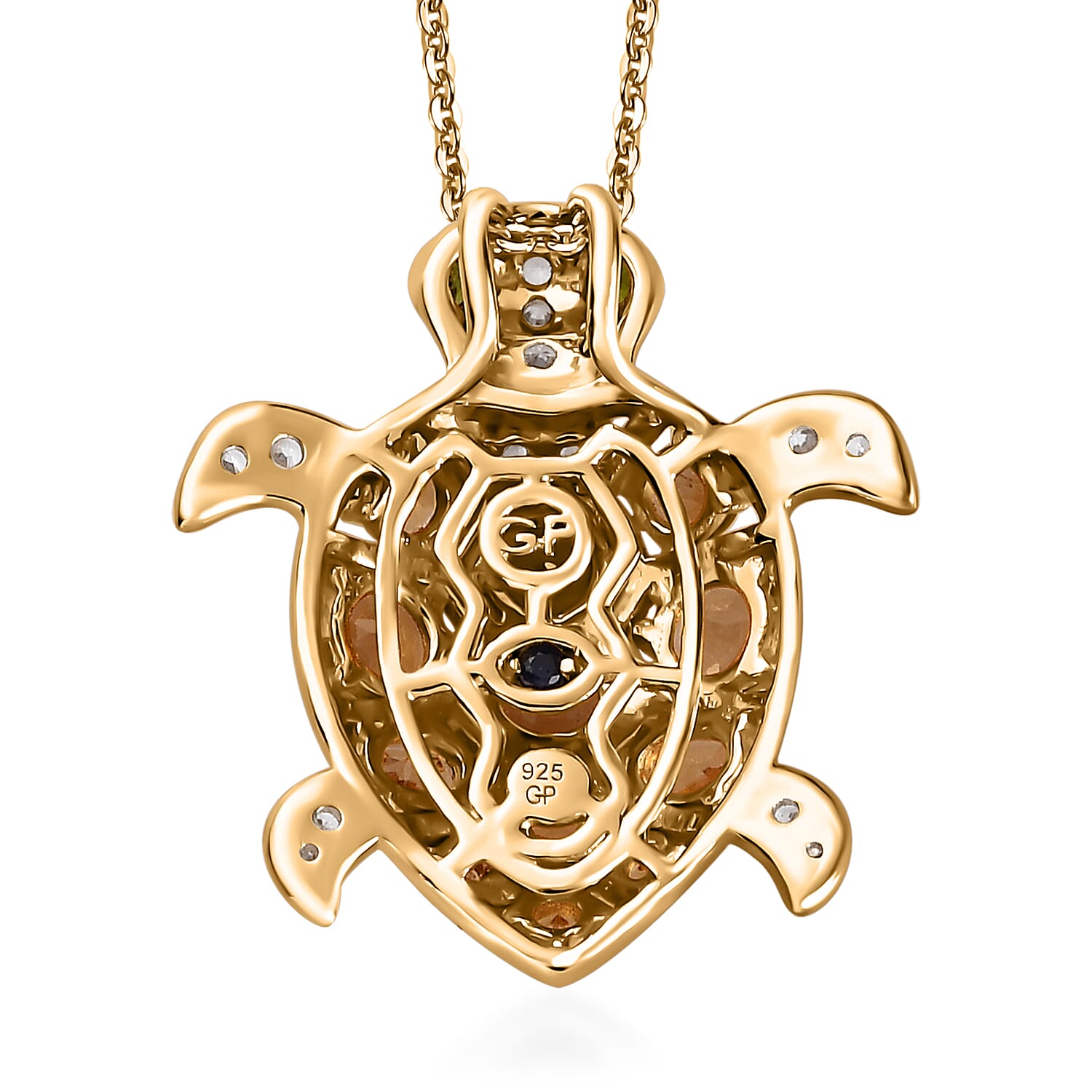 GP Trionfo Collection Premium Brazilian Citrine and Multi Gemstone Turtle Pendant Necklace 20 Inches in Vermeil Yellow Gold Over Sterling Silver 2.00 ctw