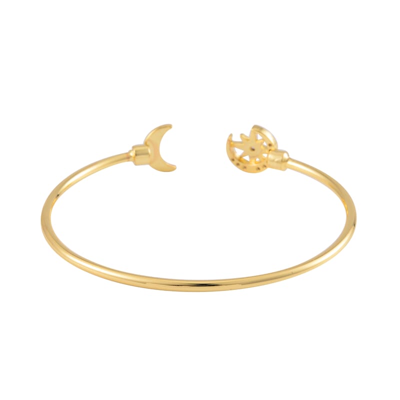 Simulated Diamond Set of 2 Sunflower and Celestial Cuff Bracelet (7.50 In) in Goldtone 0.50 ctw