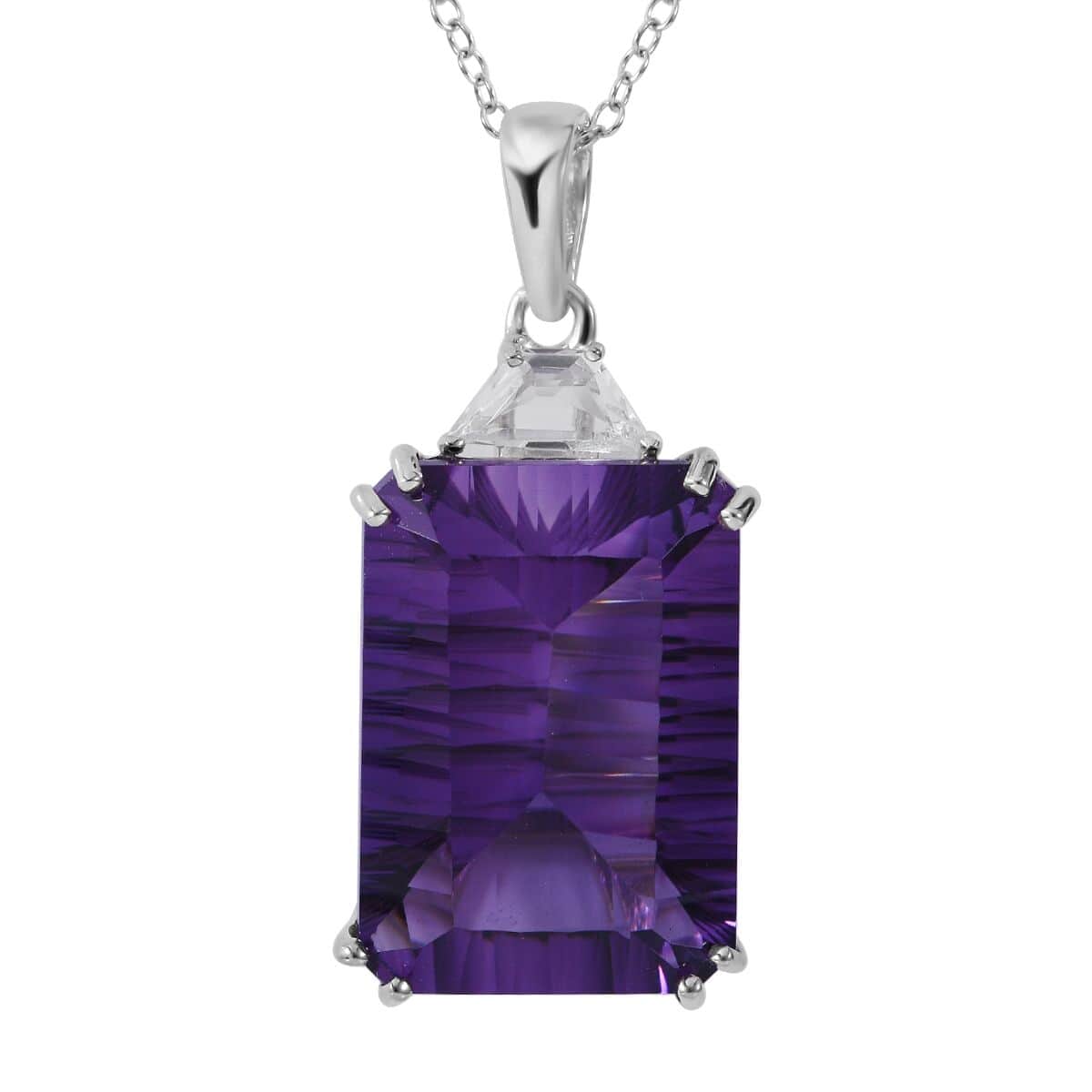 Concave Cut Amethyst and White Topaz Pendant Necklace 18 Inches in Platinum Over Sterling Silver 21.20 ctw image number 0