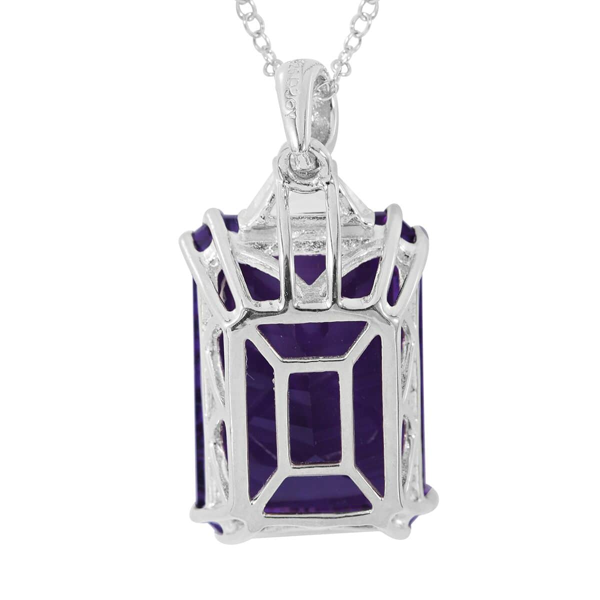 Concave Cut Amethyst and White Topaz Pendant Necklace 18 Inches in Platinum Over Sterling Silver 21.20 ctw image number 3