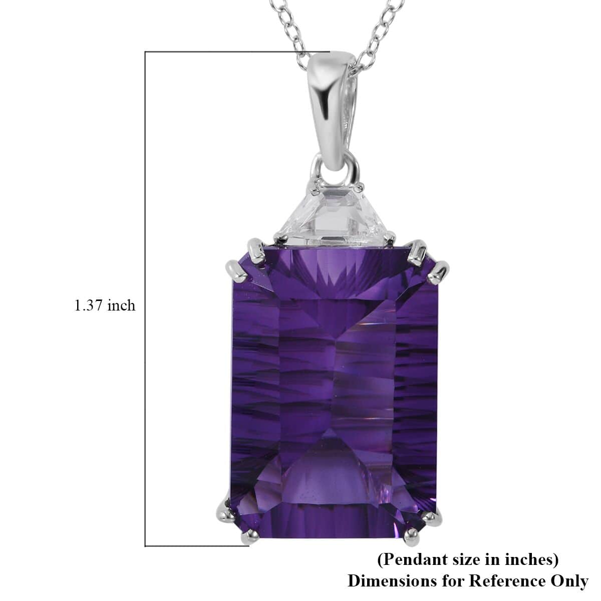 Concave Cut Amethyst and White Topaz Pendant Necklace 18 Inches in Platinum Over Sterling Silver 21.20 ctw image number 4