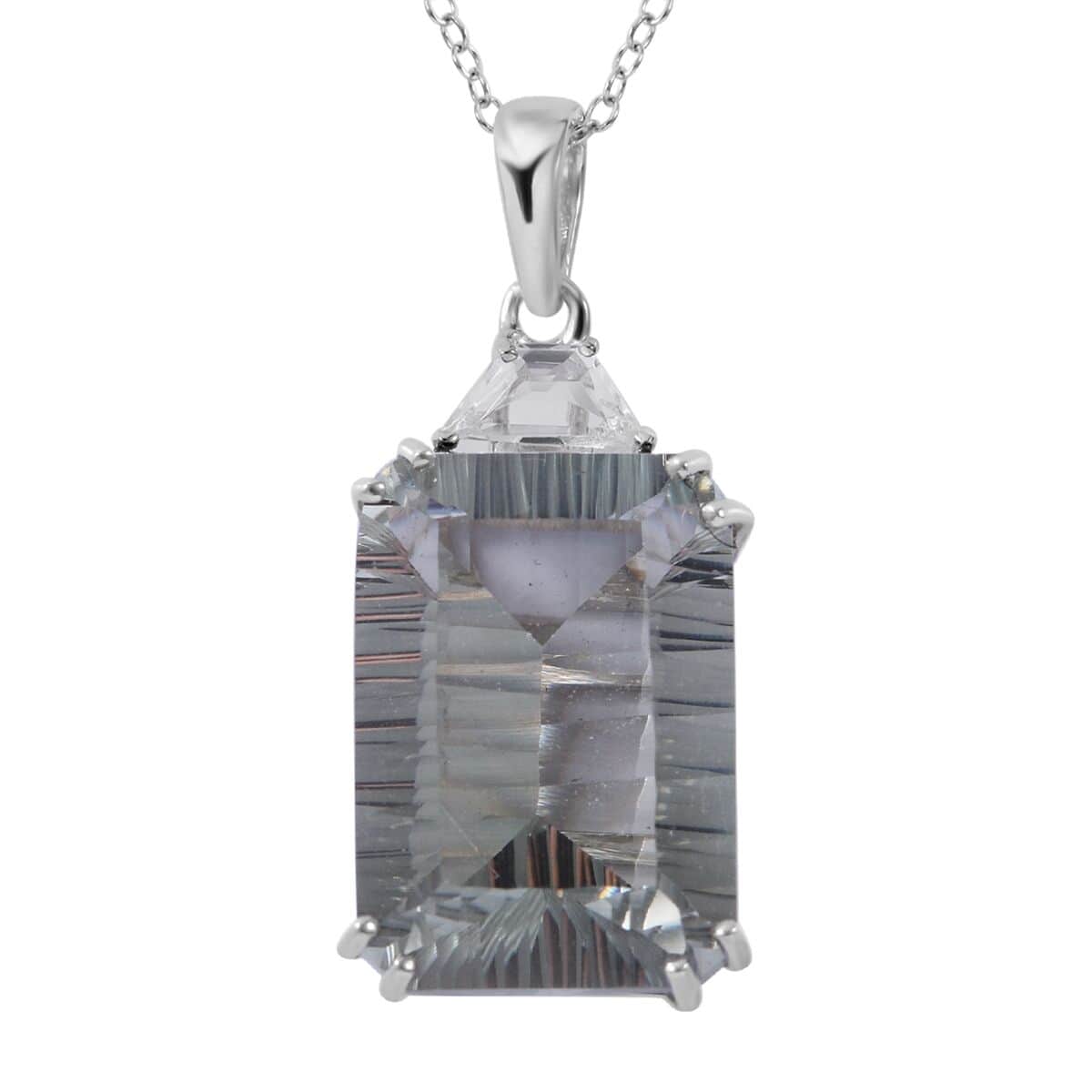 Concave Cut Montezuma Prasiolite and White Topaz Pendant Necklace 18 Inches in Platinum Over Sterling Silver 20.60 ctw image number 0