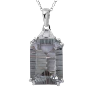 Concave Cut Montezuma Prasiolite and White Topaz Pendant Necklace 18 Inches in Platinum Over Sterling Silver 20.60 ctw