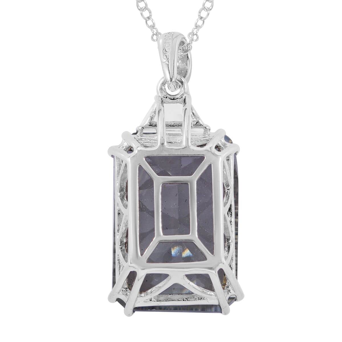 Concave Cut Montezuma Prasiolite and White Topaz Pendant Necklace 18 Inches in Platinum Over Sterling Silver 20.60 ctw image number 3