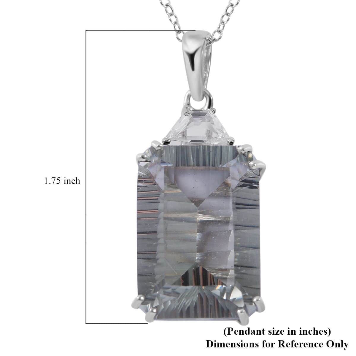 Concave Cut Montezuma Prasiolite and White Topaz Pendant Necklace 18 Inches in Platinum Over Sterling Silver 20.60 ctw image number 4