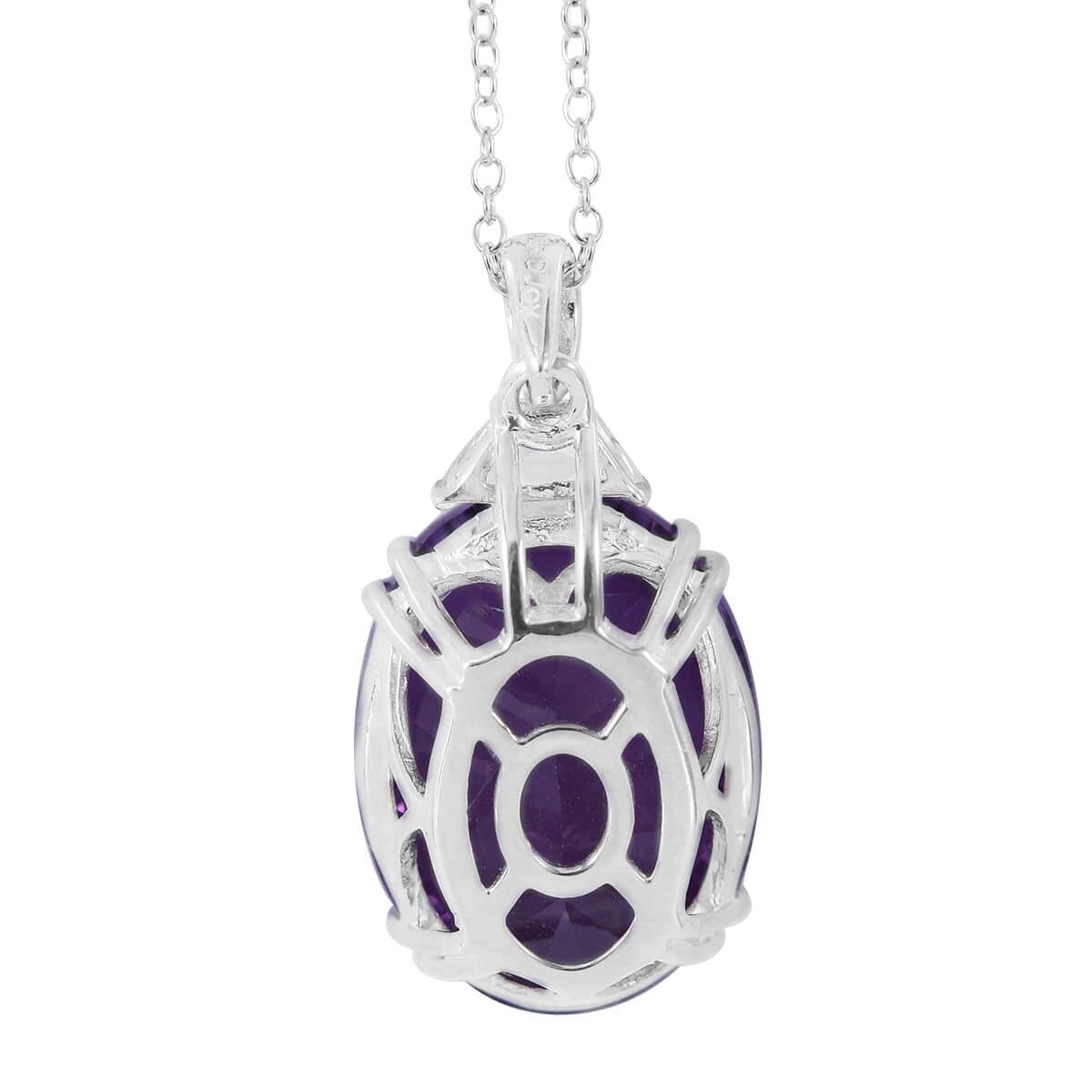 Concave Cut African Amethyst and White Topaz Pendant Necklace 18 Inches in Platinum Over Sterling Silver 20.60 ctw image number 3