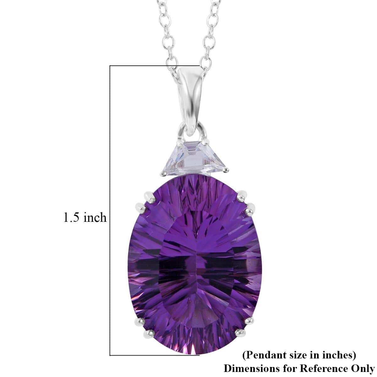 Concave Cut African Amethyst and White Topaz Pendant Necklace 18 Inches in Platinum Over Sterling Silver 20.60 ctw image number 5