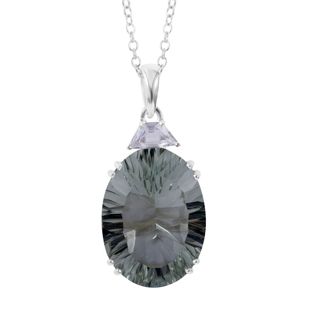 Concave Cut Montezuma Prasiolite and White Topaz Pendant Necklace 18 Inches in Platinum Over Sterling Silver 20.60 ctw image number 0