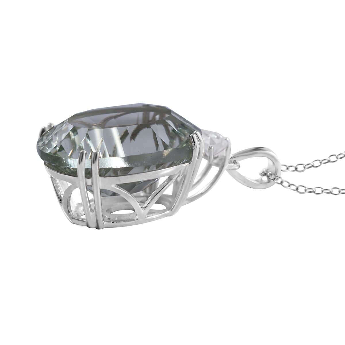 Concave Cut Montezuma Prasiolite and White Topaz Pendant Necklace 18 Inches in Platinum Over Sterling Silver 20.60 ctw image number 2