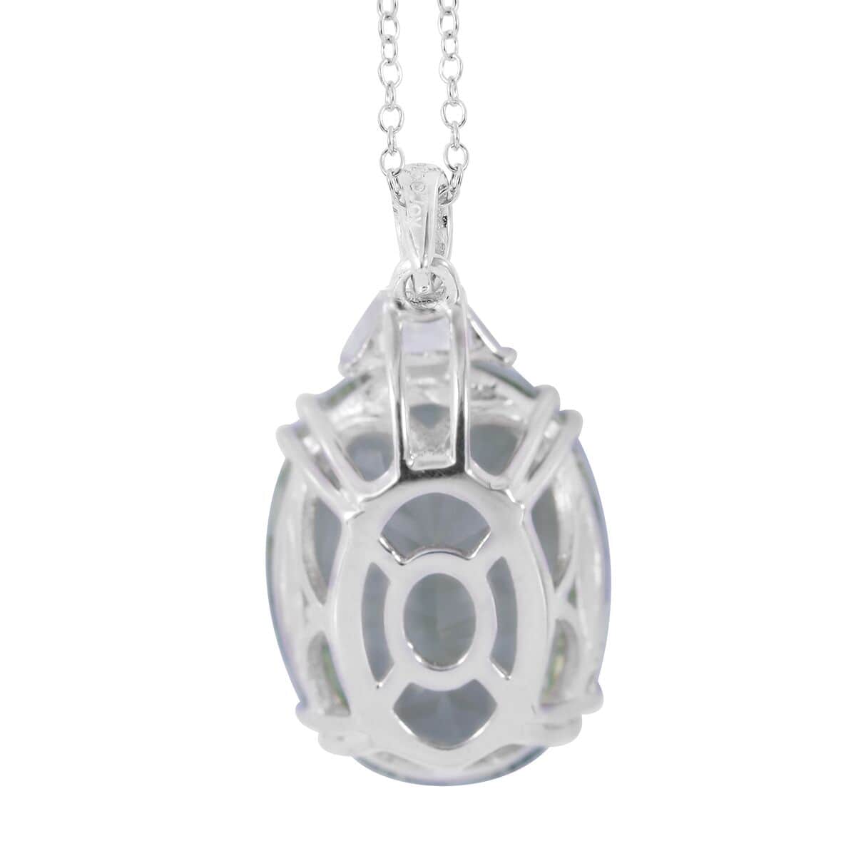 Concave Cut Montezuma Prasiolite and White Topaz Pendant Necklace 18 Inches in Platinum Over Sterling Silver 20.60 ctw image number 3