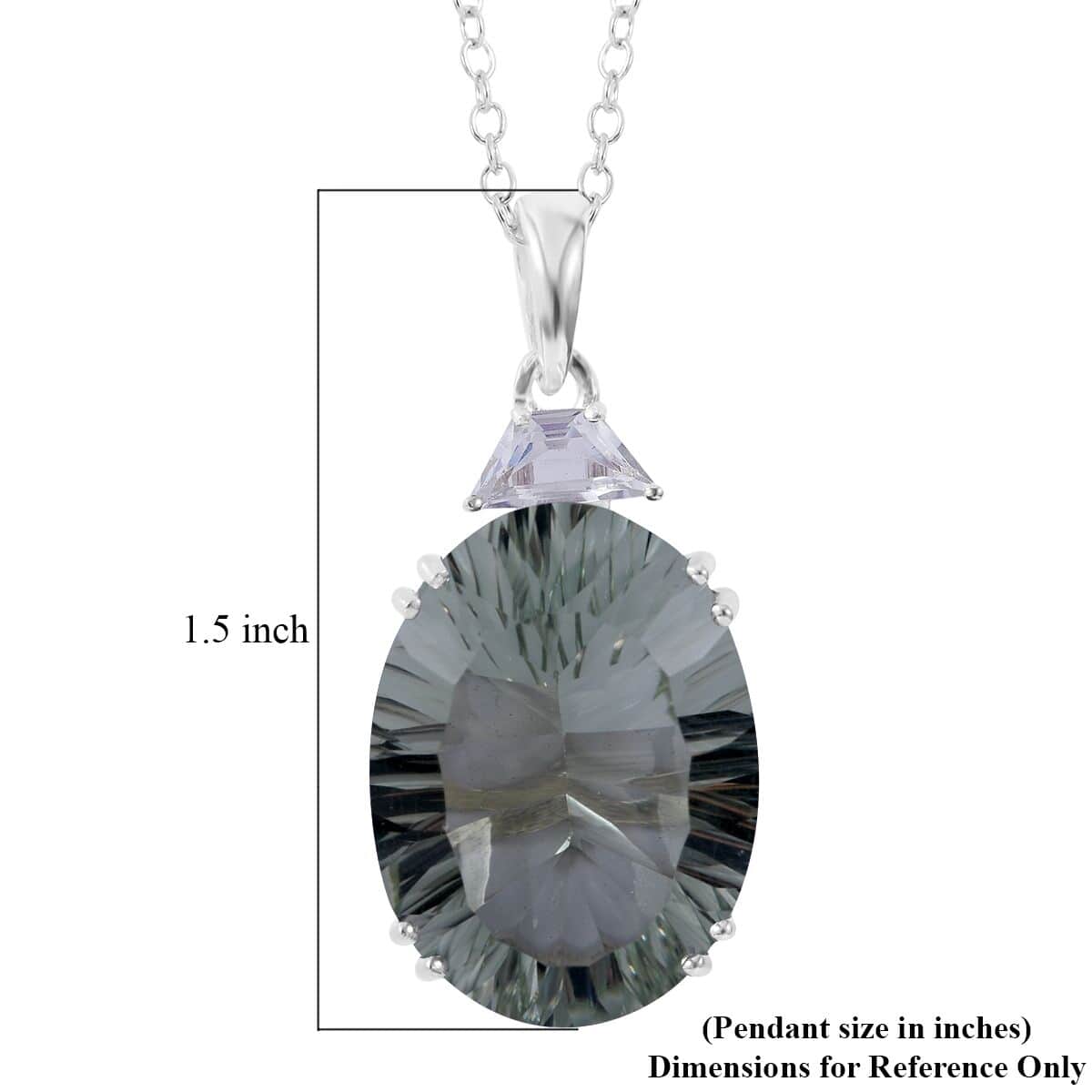 Concave Cut Montezuma Prasiolite and White Topaz Pendant Necklace 18 Inches in Platinum Over Sterling Silver 20.60 ctw image number 5