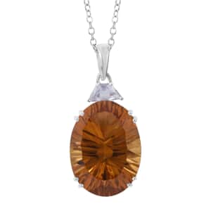 Concave Cut Brazilian Citrine and White Topaz Pendant Necklace 18 Inches in Platinum Over Sterling Silver 20.60 ctw